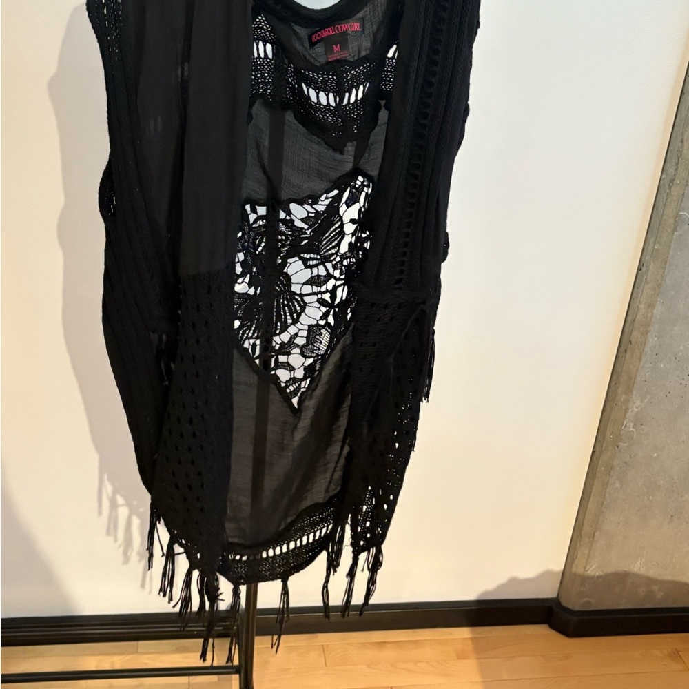Rock & Roll Cowgirl Black Fringe Vest